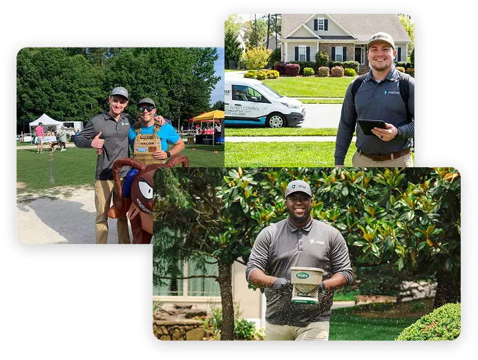 Collage of lawn care technicians in uniform smiling